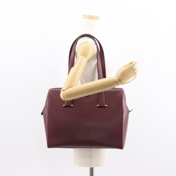 CARTIER Must Line Shoulder Bag Leather Bordeaux Gold Auth ki6163