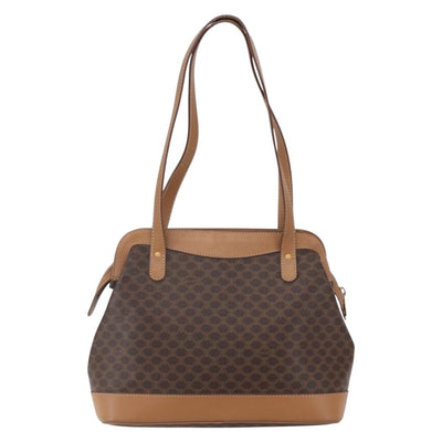 CELINE Macadam Canvas Tote Bag PVC Leather Brown Gold Auth ki6168 - 0