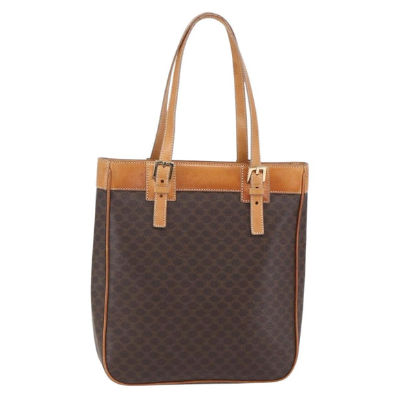 CELINE Macadam Canvas Hand Bag PVC Leather Brown Gold Auth ki6170