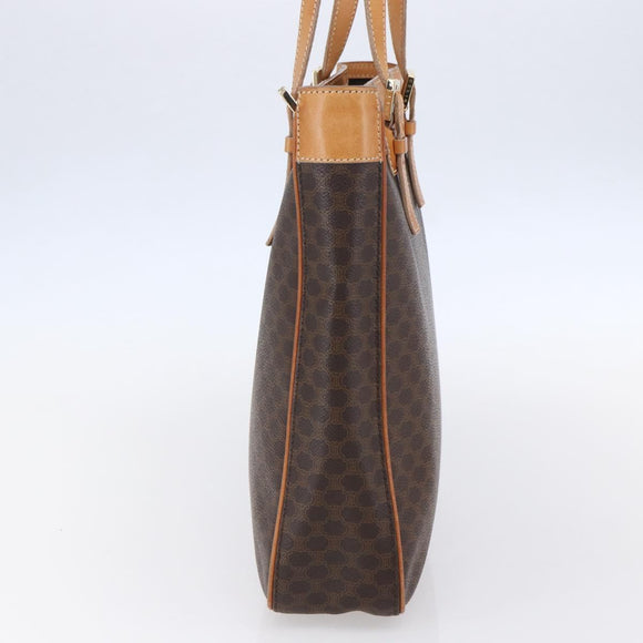 CELINE Macadam Canvas Hand Bag PVC Leather Brown Gold Auth ki6170