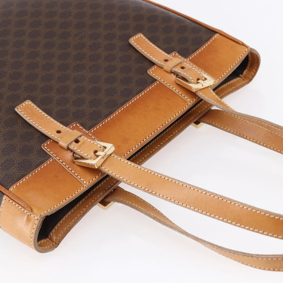 CELINE Macadam Canvas Hand Bag PVC Leather Brown Gold Auth ki6170