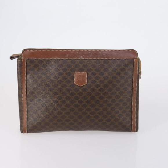 CELINE Macadam Canvas Shoulder Bag PVC Leather 5 Set Brown Beige Auth ki6173