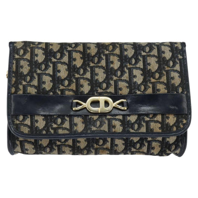 Christian Dior Trotter Canvas Chain Shoulder Bag Navy Gold Auth ki6174 - 0