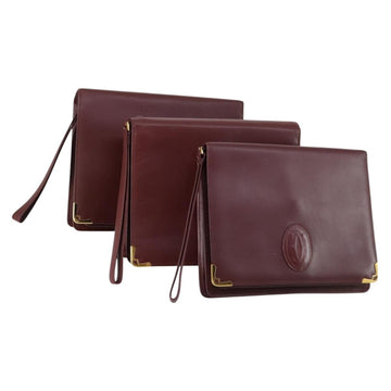 CARTIER Must Line Clutch Bag Leather 3 Set Bordeaux Auth ki6176
