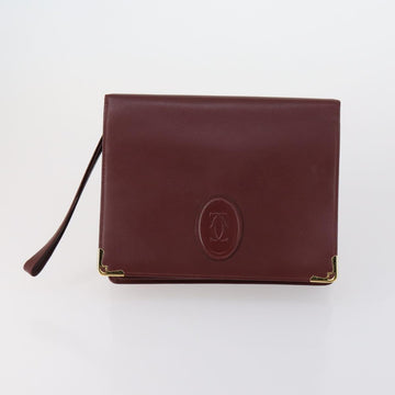 CARTIER Must Line Clutch Bag Leather 3 Set Bordeaux Auth ki6176 - 0