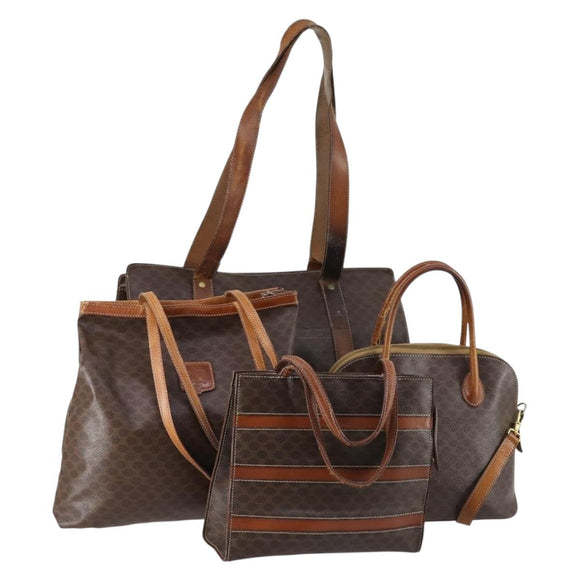 CELINE Macadam Canvas Shoulder Bag PVC 4 Set Beige Brown Auth ki6177