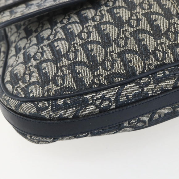 Christian Dior Trotter Canvas Shoulder Bag Navy Silver Auth ki6178