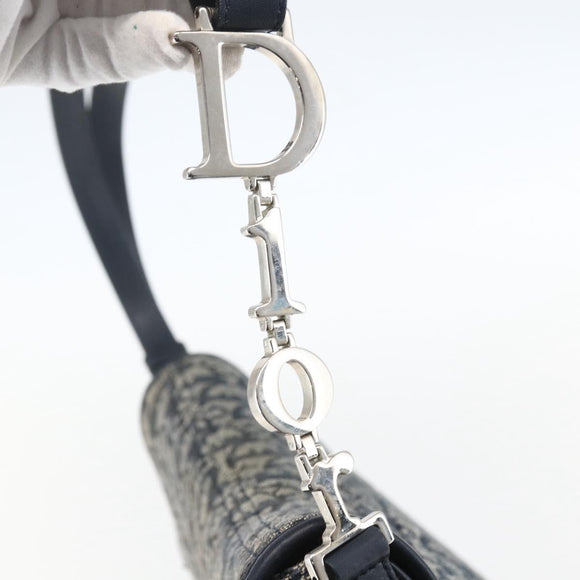 Christian Dior Trotter Canvas Shoulder Bag Navy Silver Auth ki6178