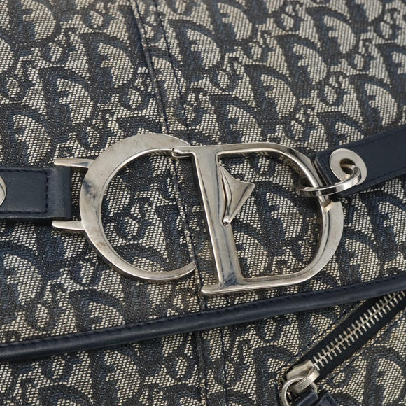 Christian Dior Trotter Canvas Shoulder Bag Navy Silver Auth ki6178