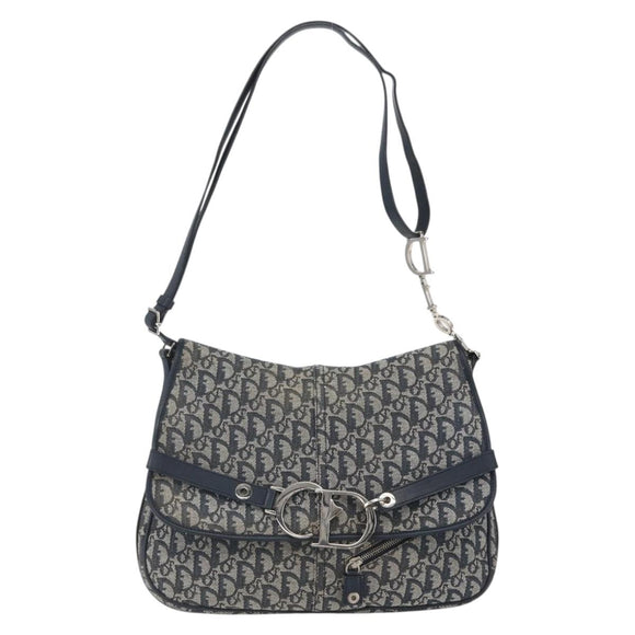 Christian Dior Trotter Canvas Shoulder Bag Navy Silver Auth ki6178