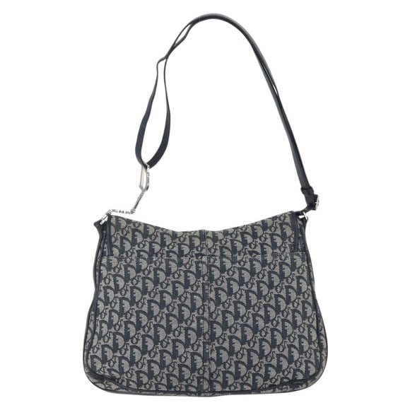 Christian Dior Trotter Canvas Shoulder Bag Navy Silver Auth ki6178
