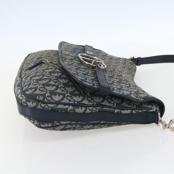 Christian Dior Trotter Canvas Shoulder Bag Navy Silver Auth ki6178