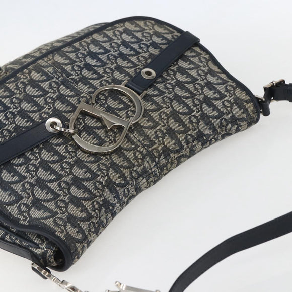 Christian Dior Trotter Canvas Shoulder Bag Navy Silver Auth ki6178