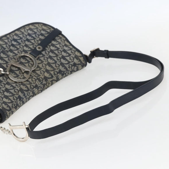 Christian Dior Trotter Canvas Shoulder Bag Navy Silver Auth ki6178