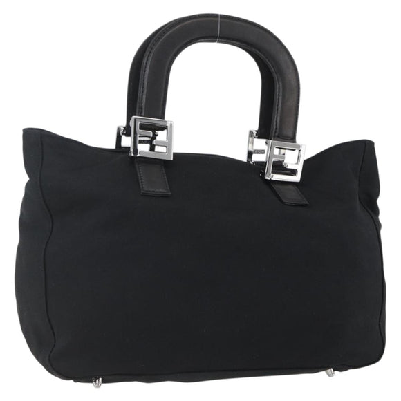 FENDI Hand Bag Nylon Black Silver Auth ki6181
