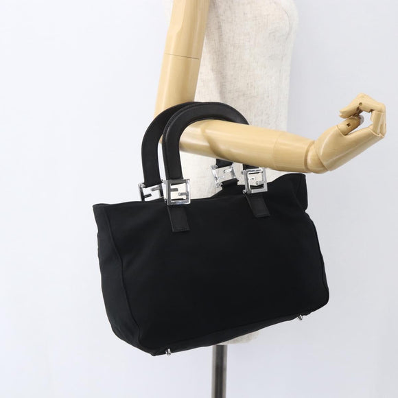 FENDI Hand Bag Nylon Black Silver Auth ki6181
