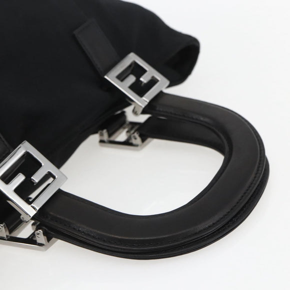 FENDI Hand Bag Nylon Black Silver Auth ki6181