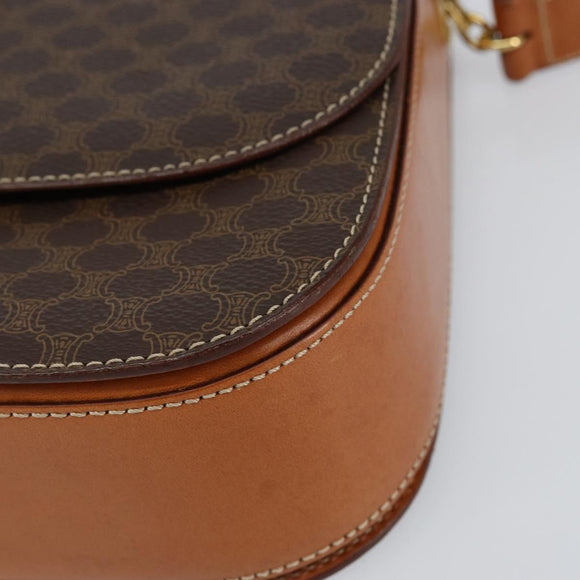 CELINE Macadam Canvas Shoulder Bag PVC Leather Brown Gold Auth ki6185