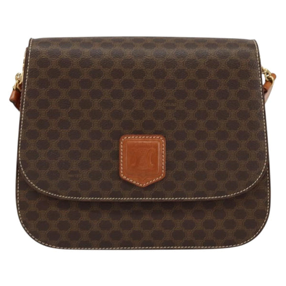 CELINE Macadam Canvas Shoulder Bag PVC Leather Brown Gold Auth ki6185
