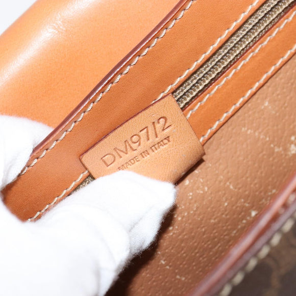 CELINE Macadam Canvas Shoulder Bag PVC Leather Brown Gold Auth ki6185