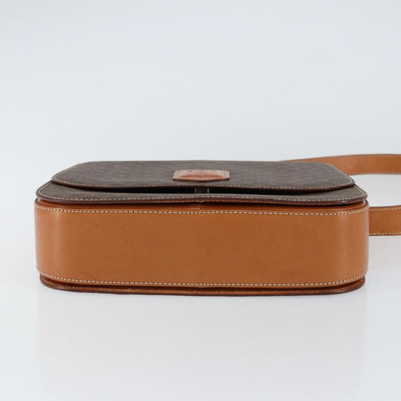 CELINE Macadam Canvas Shoulder Bag PVC Leather Brown Gold Auth ki6185