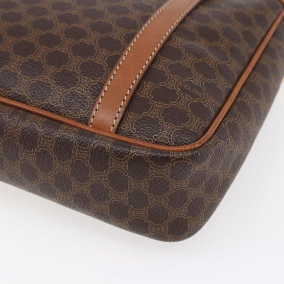 CELINE Macadam Canvas Hand Bag PVC Leather Brown Gold Auth ki6186