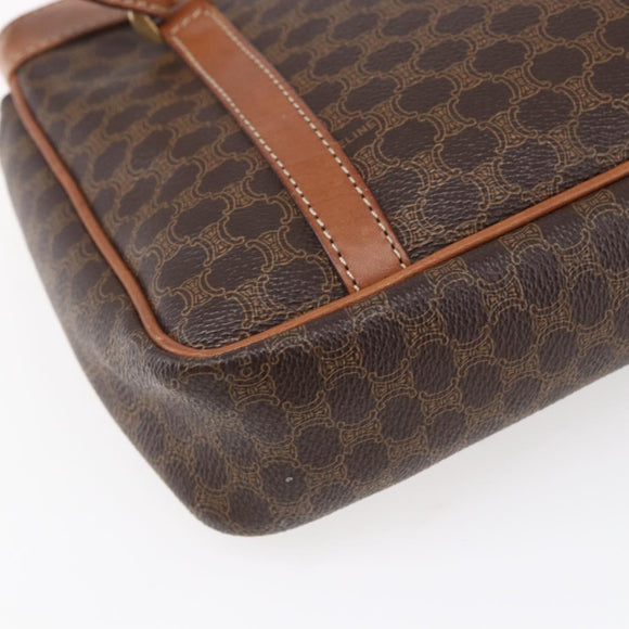 CELINE Macadam Canvas Hand Bag PVC Leather Brown Gold Auth ki6186