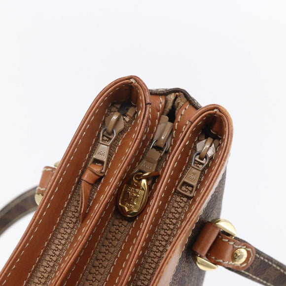 CELINE Macadam Canvas Hand Bag PVC Leather Brown Gold Auth ki6186