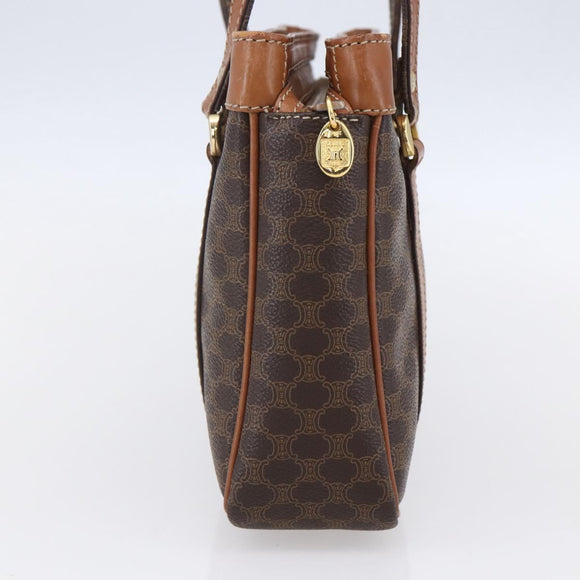 CELINE Macadam Canvas Hand Bag PVC Leather Brown Gold Auth ki6186