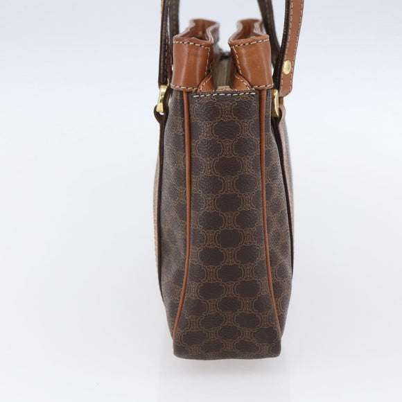 CELINE Macadam Canvas Hand Bag PVC Leather Brown Gold Auth ki6186