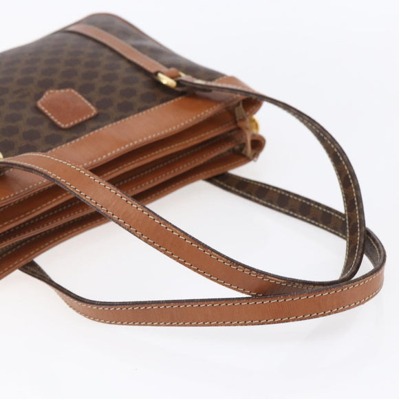 CELINE Macadam Canvas Hand Bag PVC Leather Brown Gold Auth ki6186