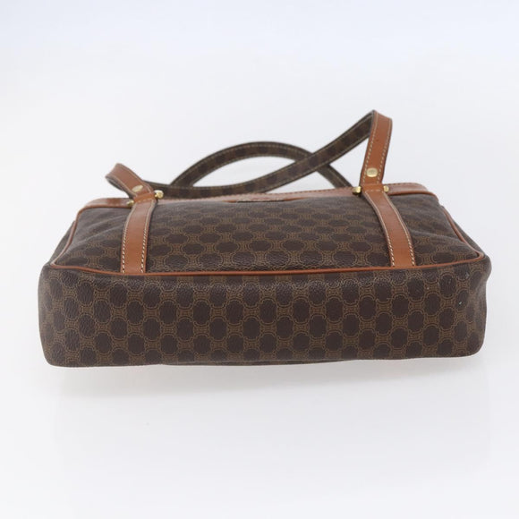 CELINE Macadam Canvas Hand Bag PVC Leather Brown Gold Auth ki6186