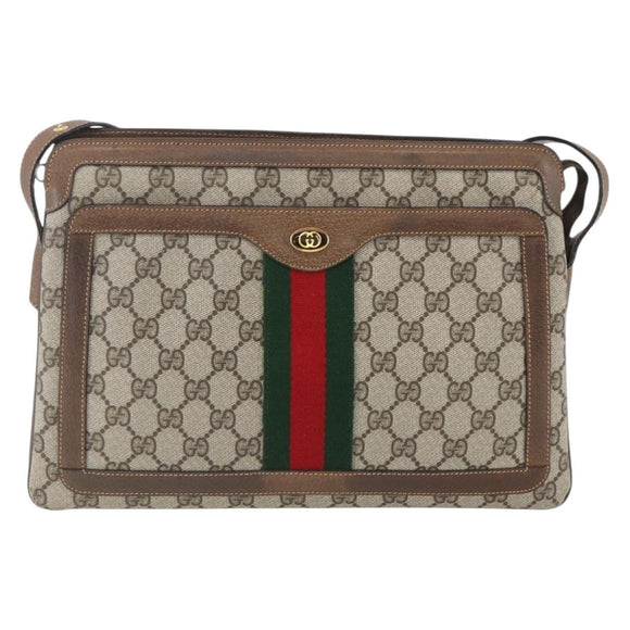 GUCCI GG Supreme Web Sherry Line Bag PVC Beige Gold 904 02 013 Auth ki6187