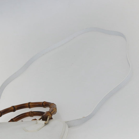 GUCCI Bamboo Hand Bag Leather White Gold Auth ki6188