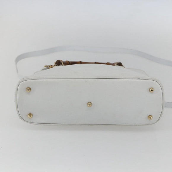 GUCCI Bamboo Hand Bag Leather White Gold Auth ki6188