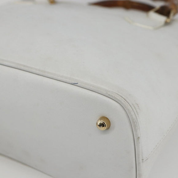 GUCCI Bamboo Hand Bag Leather White Gold Auth ki6188