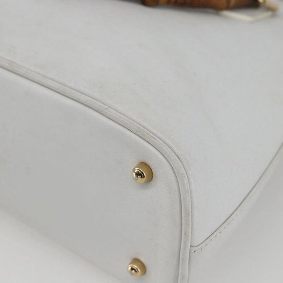 GUCCI Bamboo Hand Bag Leather White Gold Auth ki6188