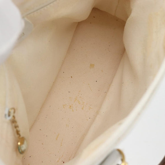 GUCCI Bamboo Hand Bag Leather White Gold Auth ki6188