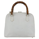 GUCCI Bamboo Hand Bag Leather White Gold Auth ki6188-2