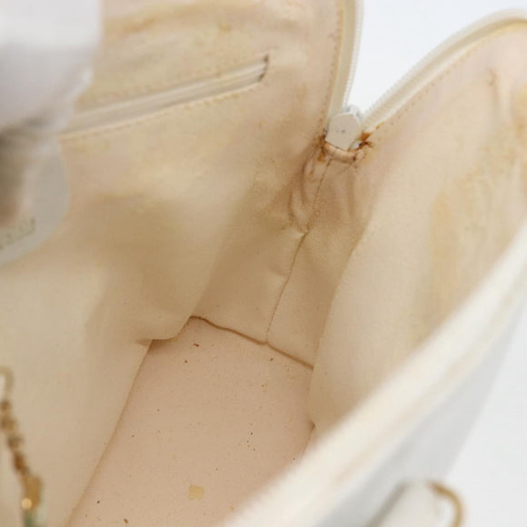 GUCCI Bamboo Hand Bag Leather White Gold Auth ki6188