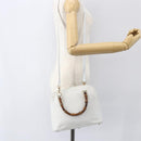 GUCCI Bamboo Hand Bag Leather White Gold Auth ki6188-24