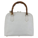 GUCCI Bamboo Hand Bag Leather White Gold Auth ki6188-3