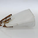GUCCI Bamboo Hand Bag Leather White Gold Auth ki6188-4