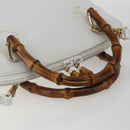 GUCCI Bamboo Hand Bag Leather White Gold Auth ki6188-7