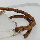 GUCCI Bamboo Hand Bag Leather White Gold Auth ki6188-8