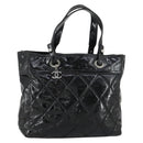 CHANEL Paris Biarritz Tote Bag Patent leather Black CC Auth ki6192-1