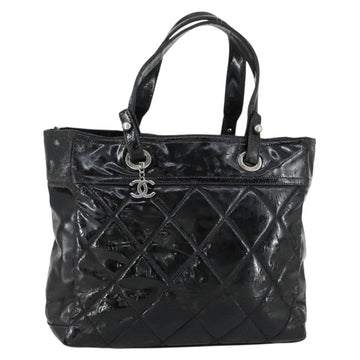 CHANEL Paris Biarritz Tote Bag Patent leather Black CC Auth ki6192