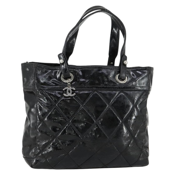 CHANEL Paris Biarritz Tote Bag Patent leather Black CC Auth ki6192