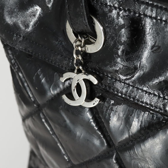 CHANEL Paris Biarritz Tote Bag Patent leather Black CC Auth ki6192