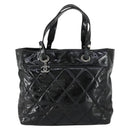 CHANEL Paris Biarritz Tote Bag Patent leather Black CC Auth ki6192-13